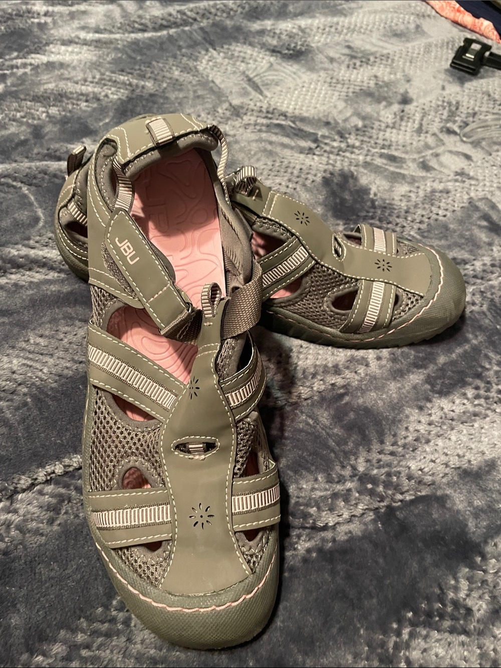 JBU Gray Sport Sandals with Pink Footbed